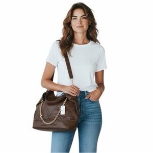 Aldo Vegan Leather Hobo Bag w/ Gold Hardware. Brown. Large. #556
